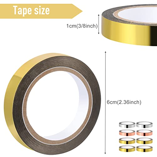 Outus Gold Tape Graphic Tape Metallic Mirror Tape Diy Graphic Tape Metallic Mirror Wrapping For Crafts Decoration, 3/8 Inch X 22 Yards (Gold, Silver, Rose Gold, 4 Rolls) #TOP1