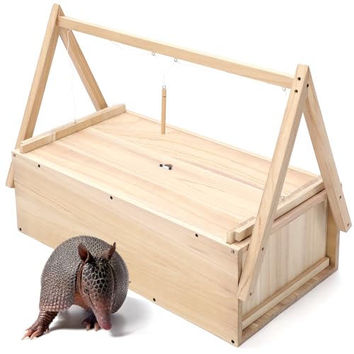Qualirey 1 Pack Unassembled Wooden Armadillo Traps 24 Inch Outdoor Live Armadillo Traps for Yard Garden Safe Humane Animal Trap for Groundhogs Stray Dogs Cats Raccoons (No Fragrance)