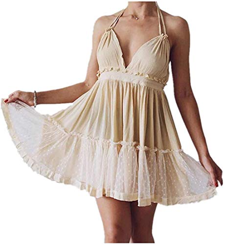 Image of ForeMode Summer Deep V Neck Bohemian Women Mini Short Dress Backless Beach Boho Dress