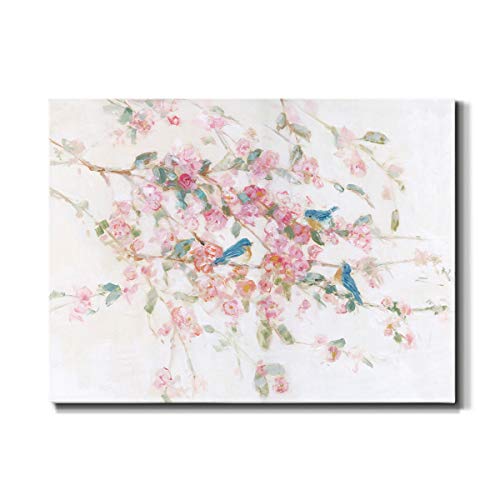 Renditions Gallery Canvas Nature Wall Art Modern Paintings & Prints Decor Romantic Blossomed Bluebirds Abstract Botanical Wall Hanging Artwork for Bedroom Office Kitchen - 24"x36" LT33