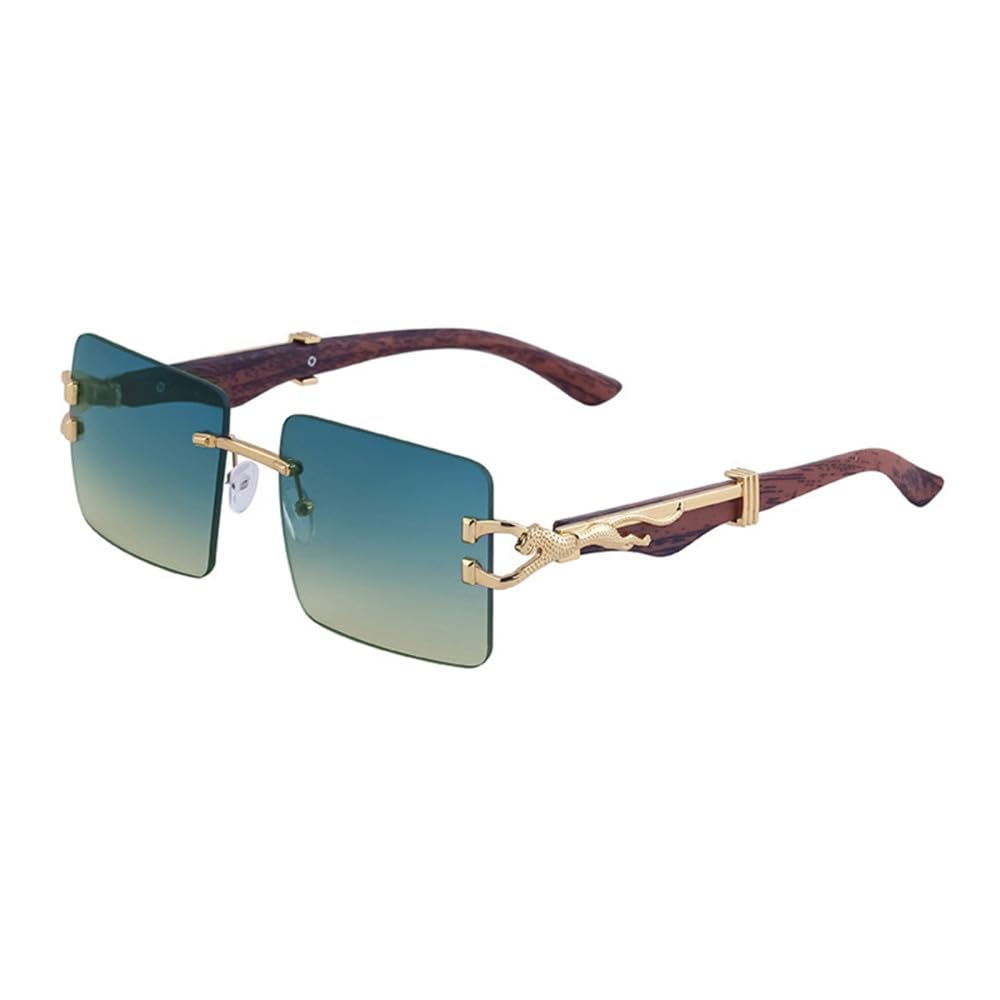 Holzsonnenbrille für Herren, quadratisch, randlos, Damen-Sonnenbrille, Holzmaserung, Vintage-Mode, Brille, Luxus-Retro