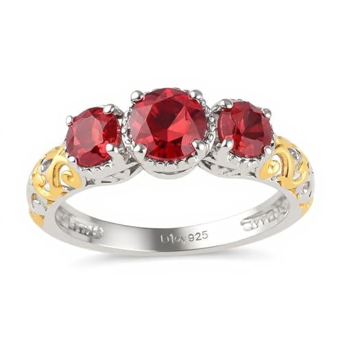 3 Stone Garnet Fashion Rings for Women in 14K Gold Plated 925 Sterling Silver - Gemstone Birthstone Promise Engagement Vintage Garnet Jewelry Birthday Gifts Size - 8