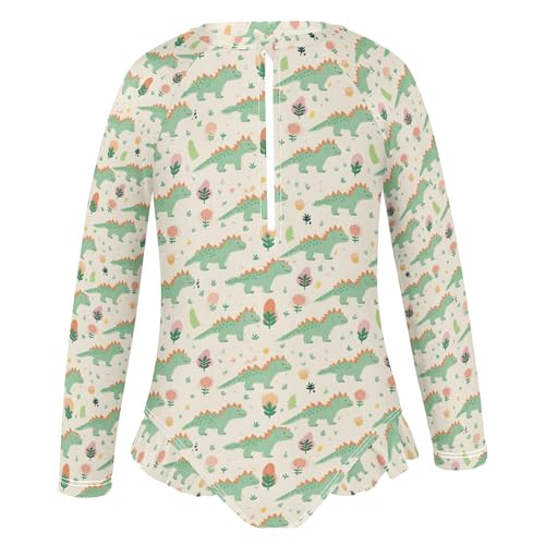 Dinosaur Dino Animal Girls Long Sleeve Rashguard Swimsuit UV Protection One-Piece Swimwear Bathing Suit B04025872