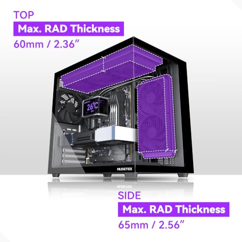 Image of MUSETEX Y6 PC Case, Pre-Installed 4 Non-LED Fans, ATX Mid Tower Case, Computer Case with Type-C, 270 Full View Tempered Glass, Black