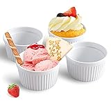 Cinf White 14 oz Set of 4 Souffle Dishes Ramekins Oven Microwave Safe Bowls Creme Brulee Set Sauce...