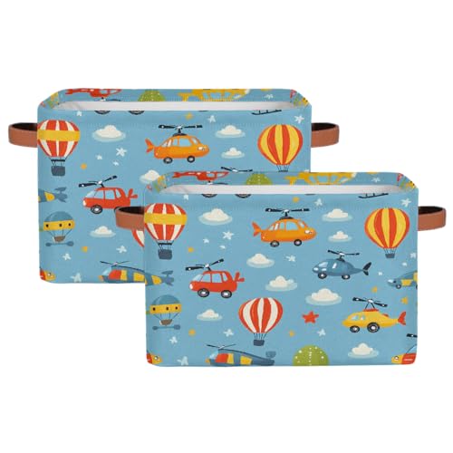 Image of Cars Helicopters Storage Baskets for Organizing, Fabric Collapsible Storage Bins Box Cartoon Decorative Toy Organizer Baskets for Closet Shelves Gift Basket 2Pcs