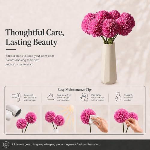 Image of Mandy's 12pcs Artificial Hot Pink Ball Chrysanthemum Flowers