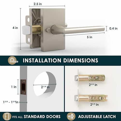 Image of Mega Handles Glamor Privacy, Lever & Lock Door Handle Set for Hallway, Closet and Bathroom, Keyless Lock, Heavy Duty Door Levers, Fits All Standard Door Sizes, Screws Included - Satin Nickel (1 Pack)
