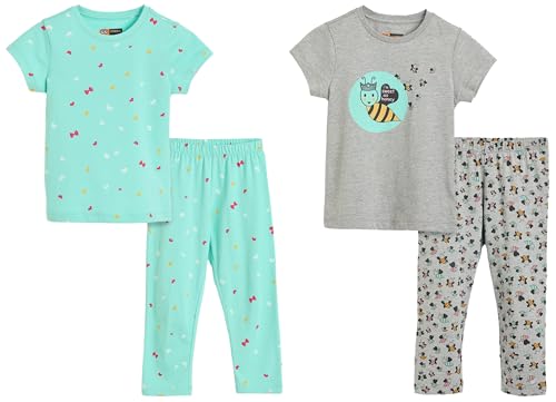 Image of Amazon Brand - Symbol Girls 100% Cotton Night Suit Set |Half Sleeves T-Shirt & Pajama Set | Age 2-14 Years