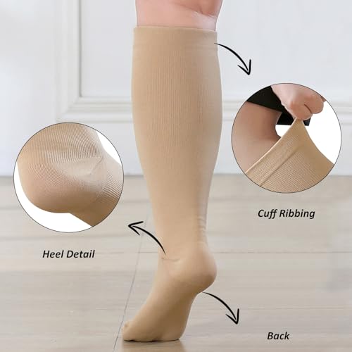 Image of Plus Size Compression Socks 20-30mmHg Wide Calf for Men Women, Extra Large Compression Stockings Support for Running, Travel, Nurses, Pregnancy (3 Pairs)