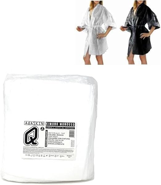 AQASKIN Kimono desechable Esteticista en TNT 30gr/m2 - Paquetes de 20 uds - DESCUENTOS POR CANTIDAD - Envasado individualmente - Dimensiones 100x140cm - Bolsillo y Correa (1, Blanco)