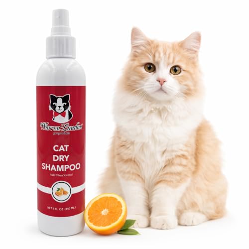 Image of Warren London Cat Dry Shampoo Spray - 8 oz No-Rinse Waterless Cleaner with Neem & Coconut | Mild Citrus Odor Control, Dander & Itch Relief | Quick On-The-Go Grooming | Soap-Free, Made in USA