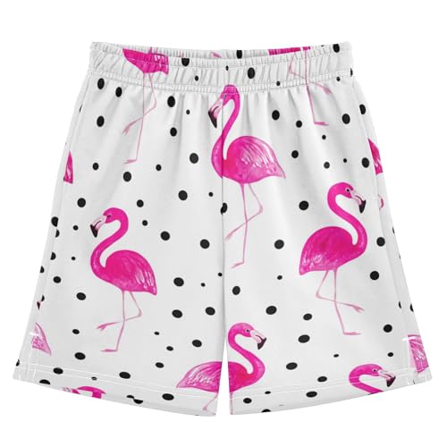 J JOYSAY Flamingo Polka Dot Boys Athletic Shorts Kids Youth Casual Shotrs with Pockets Elastic Waistband