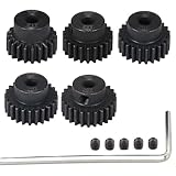 48P Hardened Steel Pinion Gear Set 3.175mm (1/8 inch) Hole 21T 22T 23T 24T 25T 48DP Pitch Gears with Hex Key for RC Brushless Brush Motor RC Car Upgrade (5pcs)
