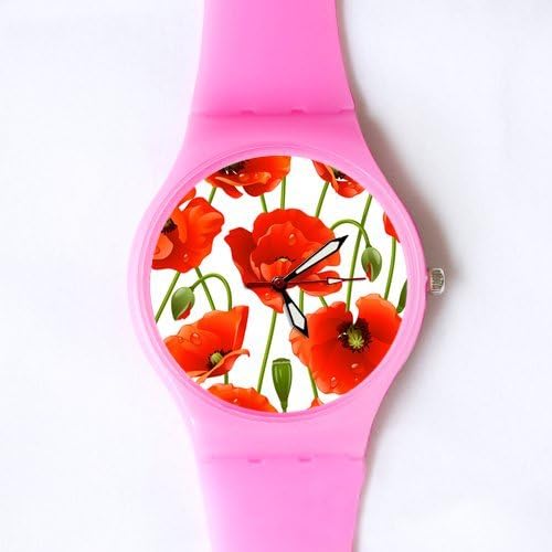 Gifts for girls or ladies 100% Plastic Quartz Watch Gifts Watch Poppy Flower Design Classic Photo Watch