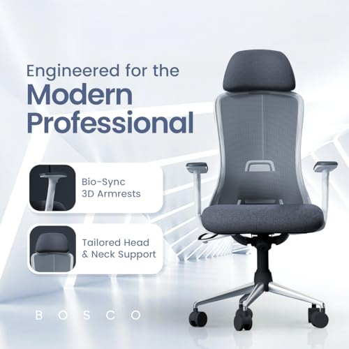 Image of IAFA FURNITURE Bosco High-Back Mesh Office Chair | 2 Year Warranty | Ergonomic Study | Computer Chair with Revolving Base | Single Lock Synchro Mechanism | Heavy-Duty Metal Base (Grey) (DIY)