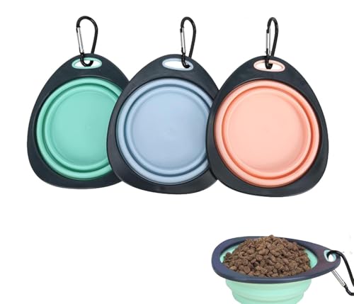 Taicols 3 Pièces Antidérapant Pliable Silicone Pet Bowl Chien Et Chat Voyage Sucker Gamelle Pliable pour Chien,Gamelles De Voyage en Silicone pour...