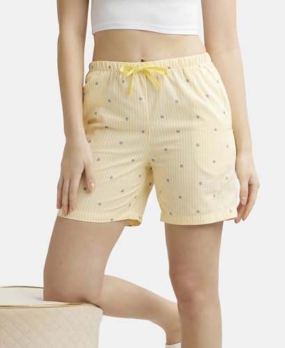 Image of Jockey RX15 Women Super Combed Cotton Yarn Dyed Woven Relaxed Fit Striped Shorts with Side Pockets (Colors & Prints May Vary)