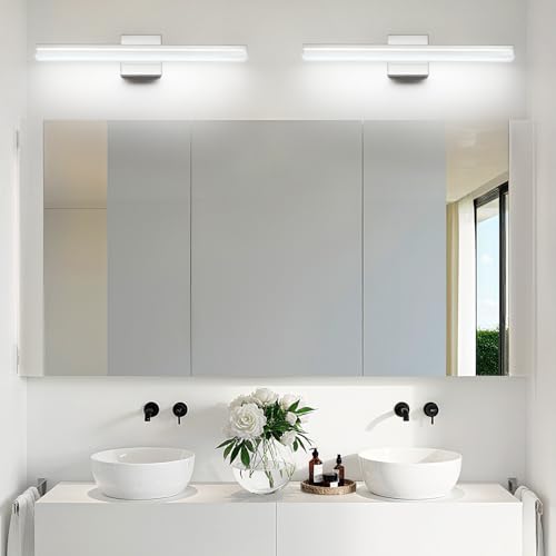 Image of SineRise 24-Inch LED Modern Bathroom Vanity Light Bar, Chrome Modern Acrylic Bathroom Wall Lighting Fixtures Over Mirror (Cool White 6000K)
