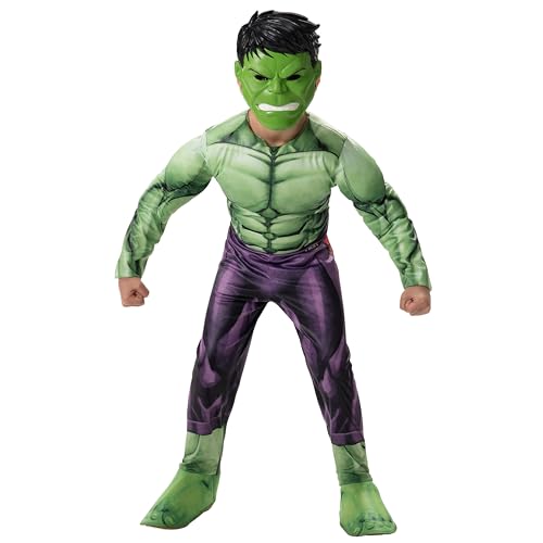 Marvel Hulk Official Youth Halloween Costume - Premium Quality Padded Jumpsuit with Plastic Mask (M) Green