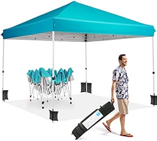 Yuego 10x10 Pop Up Canopy Easy Setup Tents Instant Portable Outdoor Ez Up Heavy Duty Commercial Gazebo Outside Camping Canopy with Wheeled Carry Bag and 4 Sandbags (Blue)
