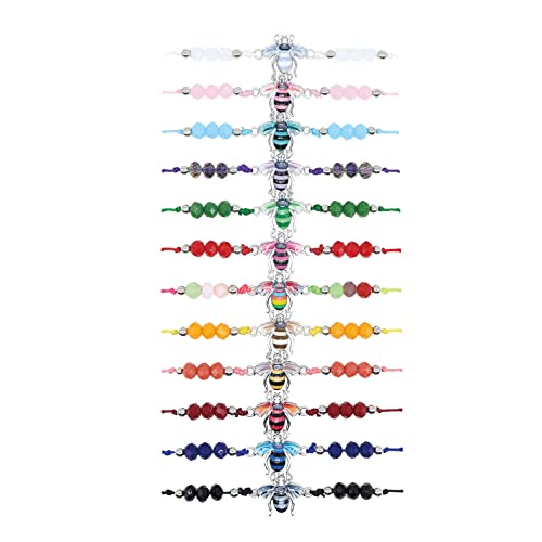 12Pack Colorful Enamel Bee Animal Pendant Bracelet Set Adjustable Woven Friendship Crystal Beads Bracelets For Women Girl Fashion Jewellery Party Gift #TOP30
