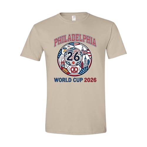 Philadelphia 2026 Soccer Host City T-Shirt – Philly Fan Graphic Tee for International Tournament - Sand - X-Large