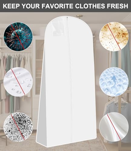 2 Stück Kleidersack Brautkleid Kleidersack Lang 180 cm Anti-Staub Atmungsaktiver Kleidersäcke Lang mit reißverschluss,Wasserdicht Schutzschild für Brautkleider Abendkleider Mäntel Lange Mäntel-Weiß