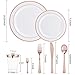 WDF 25Guest Disposable Rose Gold Plastic Dinnerware Set Include 25 Dinner & Salad Plates 50 Forks 25 Knives 25 Spoons 25 Cups 25 Mini Forks for Party/Wedding
