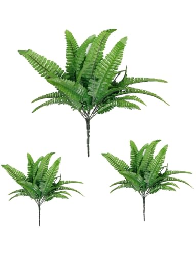 Image of PAPERI Artificial Plant Home Decor - Green Imitation Fern Plastic Artificial Grass Leaves Plant for Home Arrangement Decor Pack of 3
