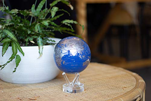 MOVA Globe – Blue and Silver 6” | Solar-Powered Spinning Globe for Desk | Self-Rotating Modern Earth Decor | No Batteries Required