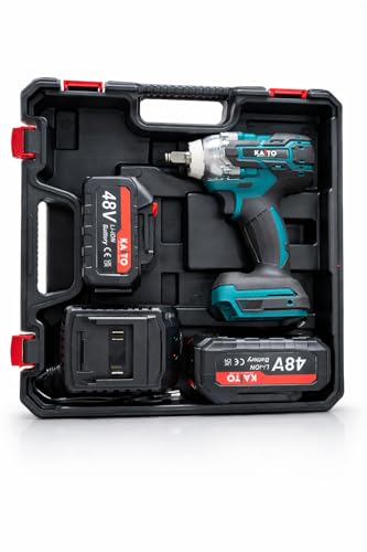 Image of KAITO Pro Series Brushless Motor 48V Cordless Impact Wrench | 450NM Torque | 3300 RPM High Power Speed | Dual Lithium Battery (10Cell) | Fast Charger with Heavy Duty Carry Case