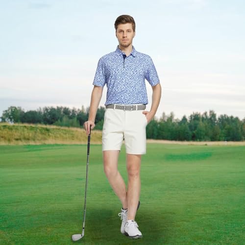 Image of M MAELREG Mens Golf Shirt Short Sleeve Dry Fit Print Moisture Wicking Performance Patterns Collared Polo Shirt