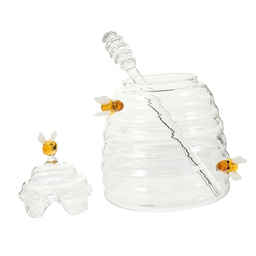 GLEAVI Glass Honey Pot Decor Kitchen Honey Storage Jar Syrup Dispenser Dipper