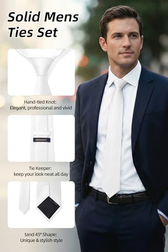 Image of HISDERN Mens Ties Solid Color Ties for Men Formal Necktie with Pocket Square Set Satin Silk Neck Tie Handkerchiefs Set