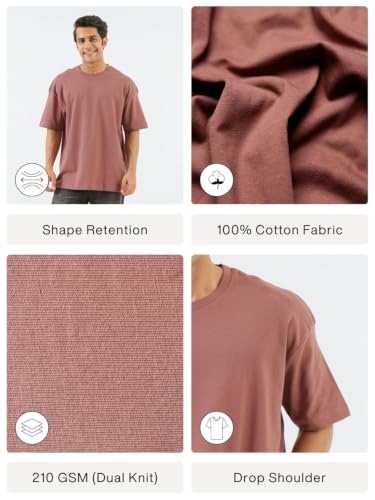 Image of SAADAA Men's Oversized Cotton T-Shirt | 210 GSM Heavyweight Fabric | Drop Shoulder | Dual Knit | Comfortable Casual Wear | Solid Colors