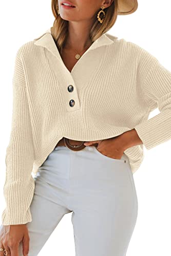 LILLUSORY Womens V Neck Pullover Sweaters Casual Cable Knit Chunky Warm Cute Tops with Collar Polo2