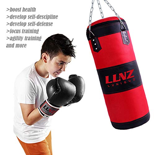 Luniquz Kids Punching Bag, Unfilled Hanging Boxing Bag with Mount Chain for Boys Girls, 31" in Red - Thumbnail 4
