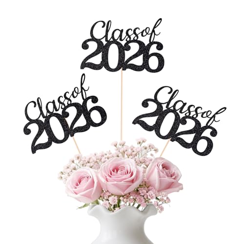 12 Pcs Class of 2026 Graduation Decorations, Table Centerpieces Grad Cake Topper Party Favors, Graduation 2026 Party Supplies for Table Decor (Black & Double-sided)
