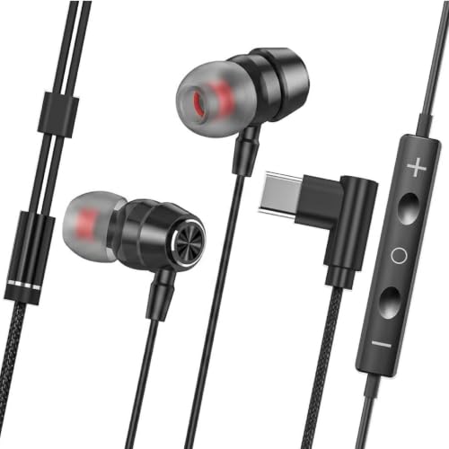 Image of USB C Headphones Wired Ear Buds for Apple /Android, 90 Angled Plug in USBC Wire Earbuds Corded Type C Earphones with Microphone for iPhone 17 17e 16 16e 15 Pro Max Air for Samsung S26 S25 S24
