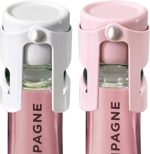 HYZ Champagne Stoppers - Stainless Steel Sparkling Wine Bottle Stopper with Pure Silicone Air Tight Seal - Professional Wine Saver for Champagne,Prosecco and Cava (1*White 1*Pink)