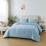 Caressma Light Blue Comforter Set Twin Size, Solid Lightweight Down Alternative Soft Boho Bedding Comforter Set, Breathable Fluffy Microfiber Skin-Friendly Comforter (68"x90") for All Seasons