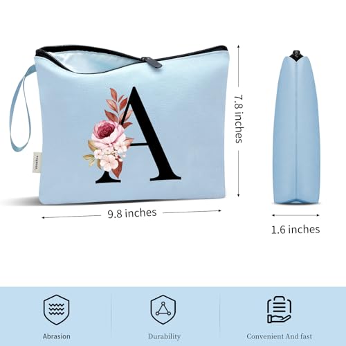 Image of Vavabox A-Z Personalized Makeup Bag, Birthday Gifts for Women Mom, Gifts for Best Friend, Bride Bridesmaid Cosmetic bag (C, Blue)