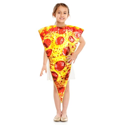 Kyson Pizza Slice Costume Funny Food Costume Realistic Pepperoni Print Foam Halloween Outfit with Hook Loop Back Closure (M(Ages 612))
