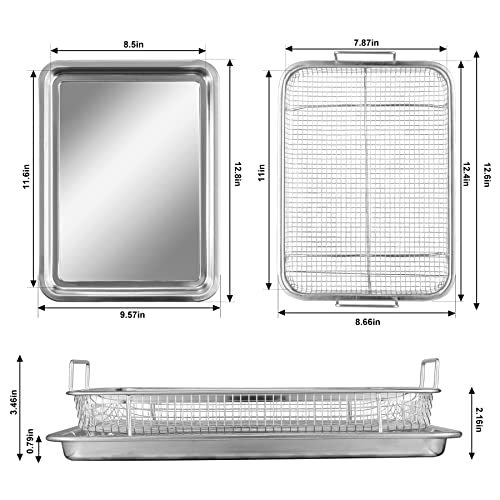 Festzon Oven Basket And Tray Set Stainless Steel Air Fryer Basket For Oven, Crisper Tray Wire Rack And Mesh Basket, Non-Stick Healthy Cooking Oven Air Fry Pan (13" X 9.6" 2-Piece, Silver) #TOP1