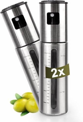 SINZONeu Pulvérisateur d'Huile Set de 2 × 100ml,Bouteille en Acier Inoxydable avec Fenêtre Graduée,Tuyau Haute Pression pour Brume Fine, Étanche &...