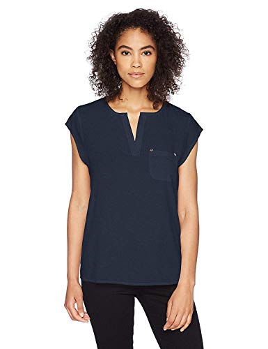 Ivanka Trump Women's Cap Sleeve Woven Slit Nevk Pocket Tee Blouse