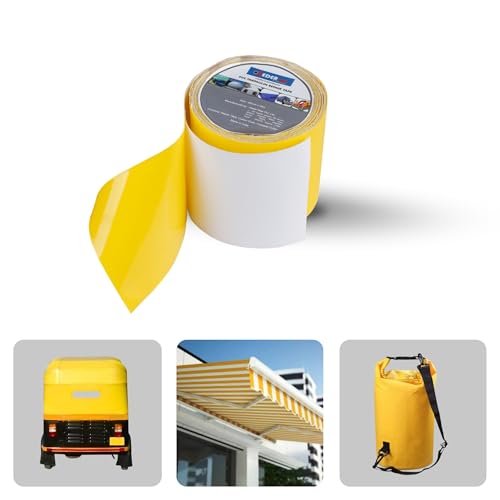Image of Tarpaulin PVC Repair Tape 5m 100% Waterproof, UV-Resistant & Heavy Duty Duct Tape for Truck Covers Tarpaulins, Tents, PVC and others application 9.5cm x 5m Roll per Pack (Yellow)