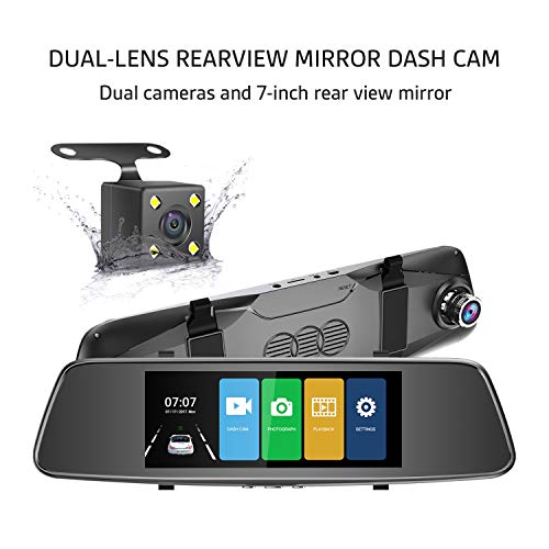 Pruveeo D700 7-Inch Touch Screen Backup Camera Dash Cam Front and Rear Dual Channel with Rear View Reversing Camera - Thumbnail 4