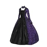 CountryWomen 18th Century Women's Rococo Ball Gown Printing Costumes Long Gothic Victorian Dress Masquerade Theme Dresses(M, Purple & Black)